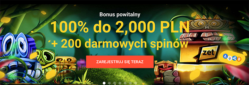 Bonus powitalny 100% do 2000OPLN w kasynie Zet